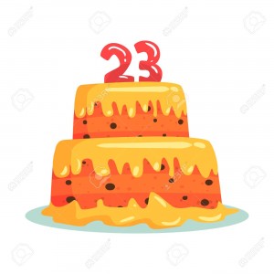 Birthday cake with number 23, celebration party symbol cartoon vector Illustration isolated on a white background